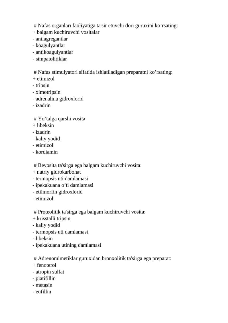 Nafas organlari faoliyatiga ta'sir etuvchi dori guruxi 1