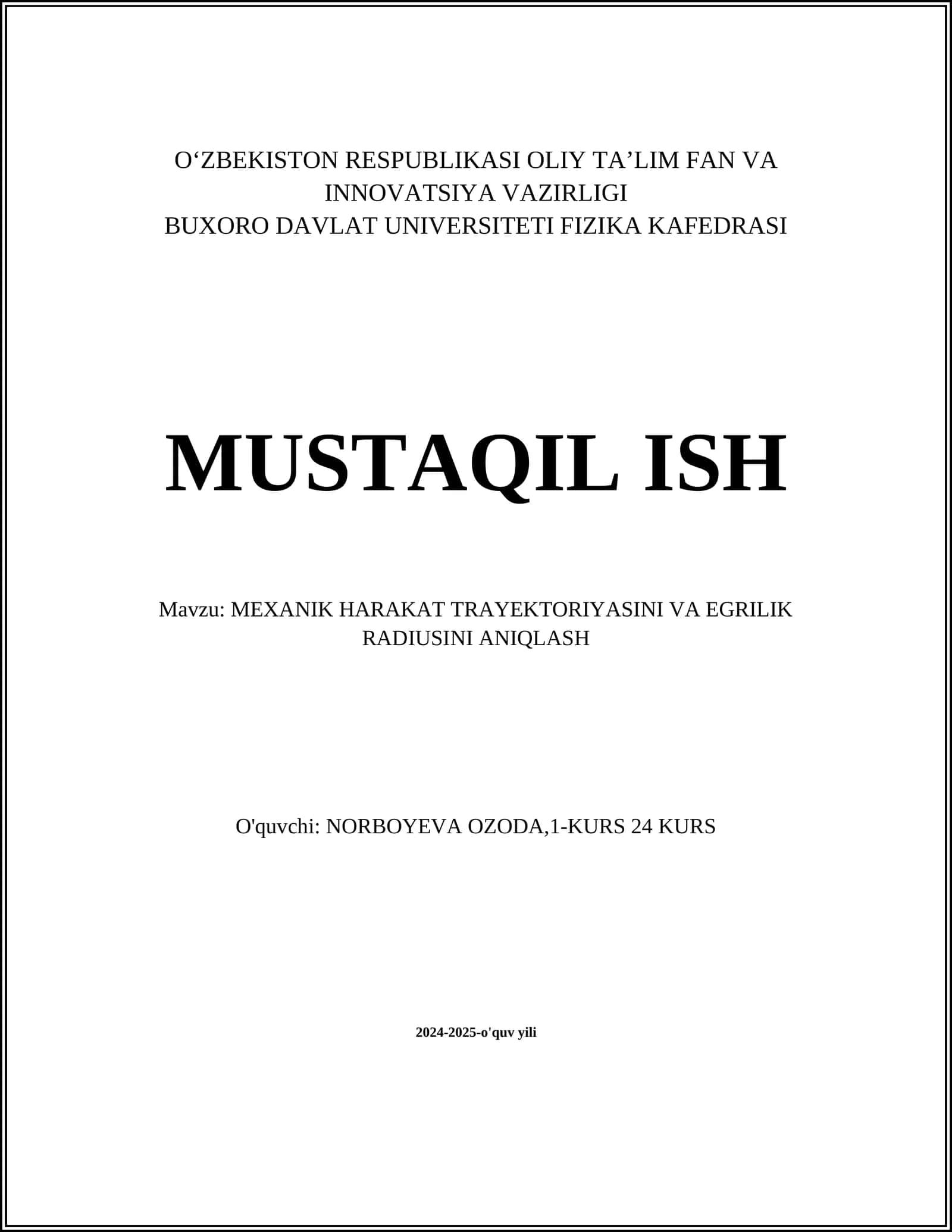 MEXANIK HARAKAT TRAYEKTORIYASINI VA EGRILIK RADIUSINI ANIQLASH 1