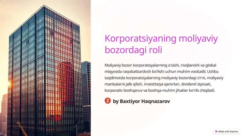 Korporatsiyaning moliyaviy bozordagi roli 1