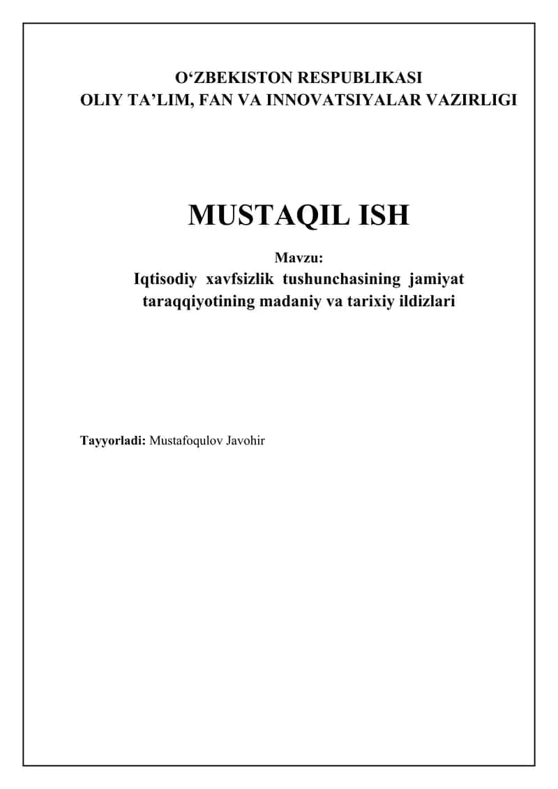 Iqtisodiy xavfsizlikning tarixiy ildizlari va evolyutsiyasi 1
