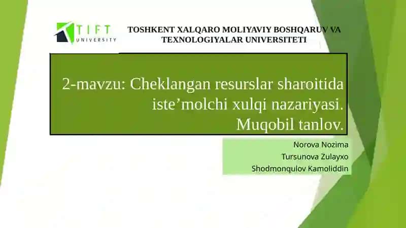 Cheklangan resurslar sharoitida iste’molchixulqinazariyasi