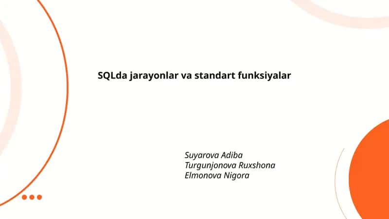 SQLda jarayonlar va standart funksiyalar 1