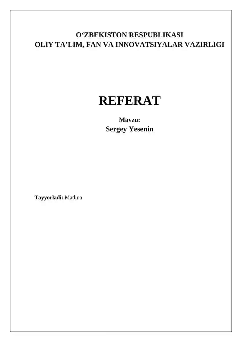 Sergey Yesenin: Hayoti va Ijodiyoti