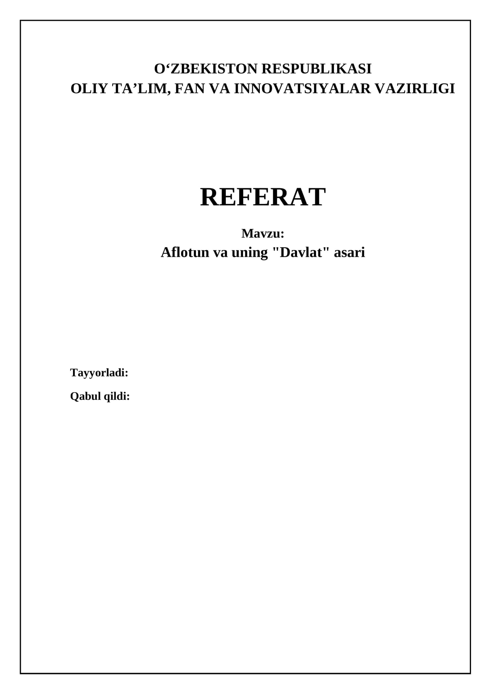 Aflotuning "Davlat" asari referati 1
