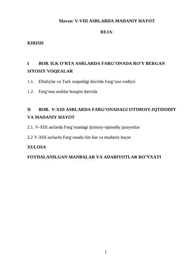 V-VIII ASRLARDA MADANIY HAYOT