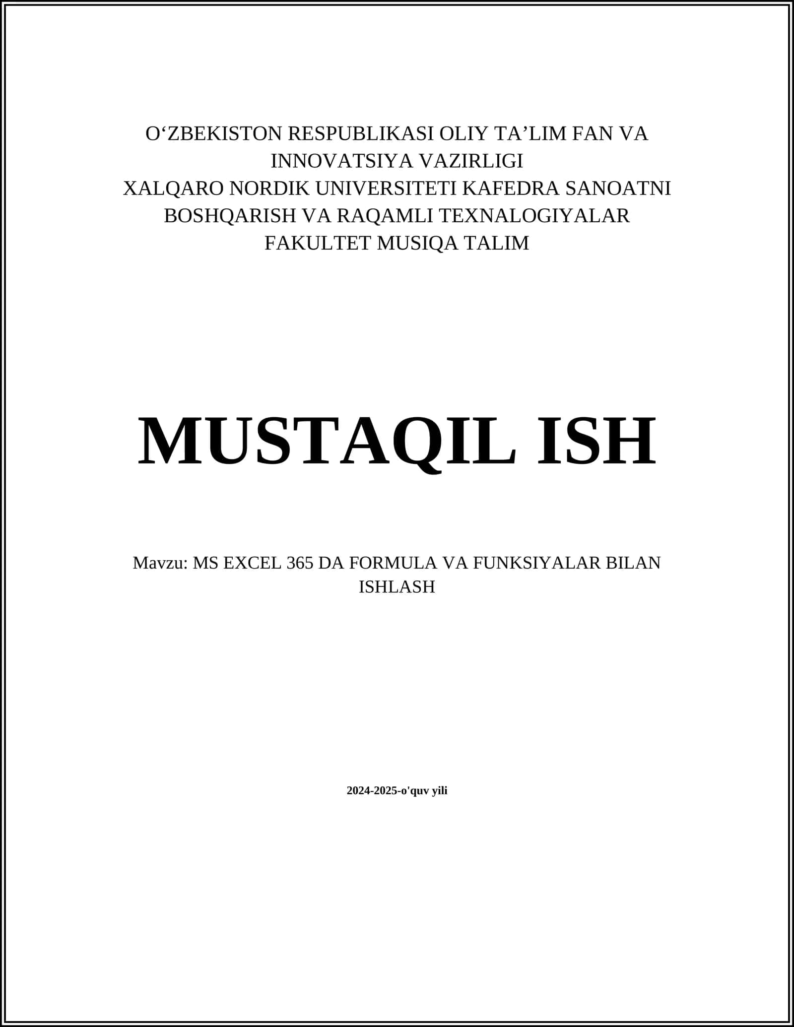 MS EXCEL 365 DA FORMULA VA FUNKSIYALAR BILAN ISHLASH 1