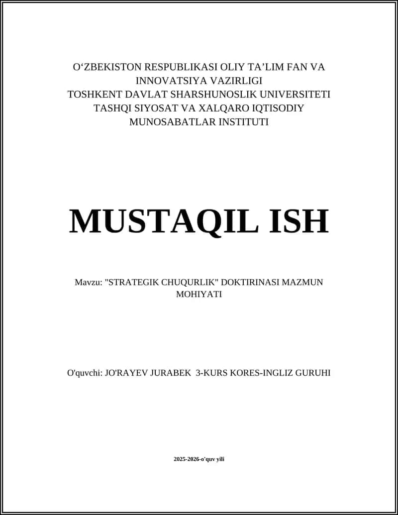 "STRATEGIK CHUQURLIK" DOKTIRINASI MAZMUN MOHIYATI 1