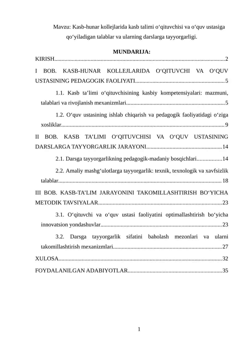 Kasb-hunar kollejlarida o'qituvchi va o'quv ustasiga talablar va darslarga tayyorgarlik 1