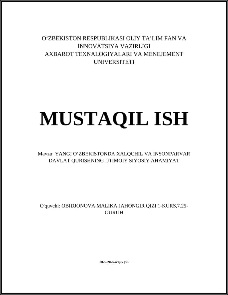 YANGI OʻZBEKISTONDA XALQCHIL VA INSONPARVAR DAVLAT QURISHNING IJTIMOIY SIYOSIY AHAMIYAT 1