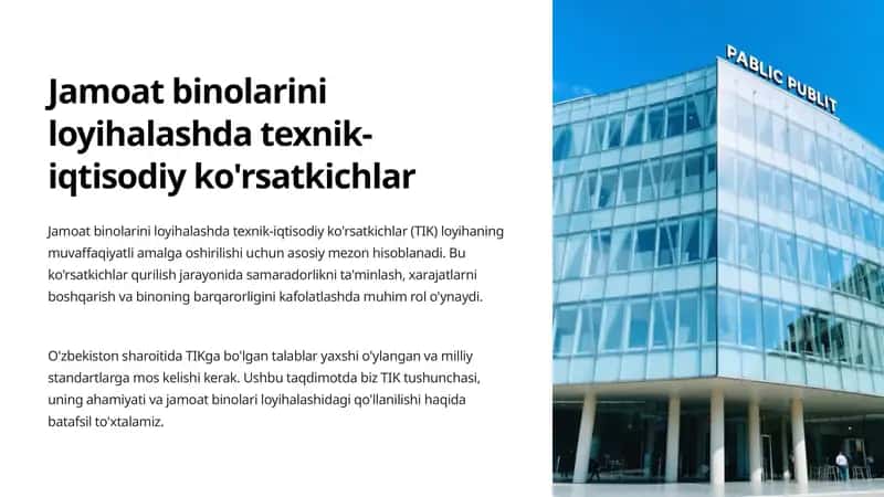 Jamoat binolarini loyihalashda texnik-iqtisodiy ko'rsatkichlar 1
