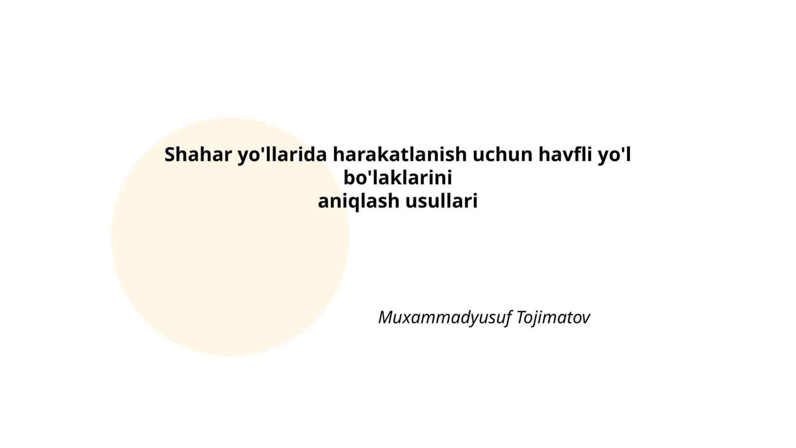 Havfli Yo'l Bo'laklarini Aniqlash Usullari 1