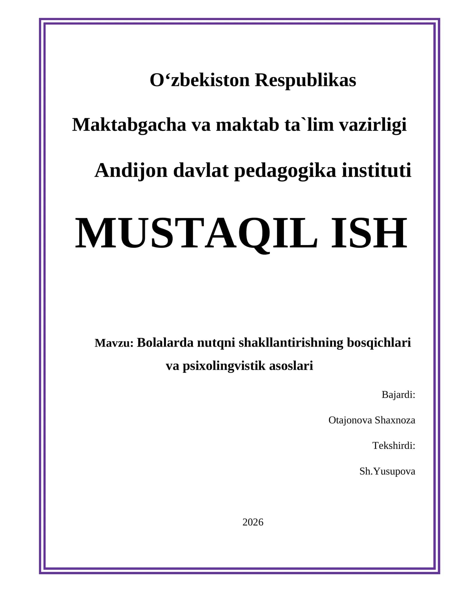 Bolalarda nutqni shakllantirishning bosqichlari va psixolingvistik asoslari 1