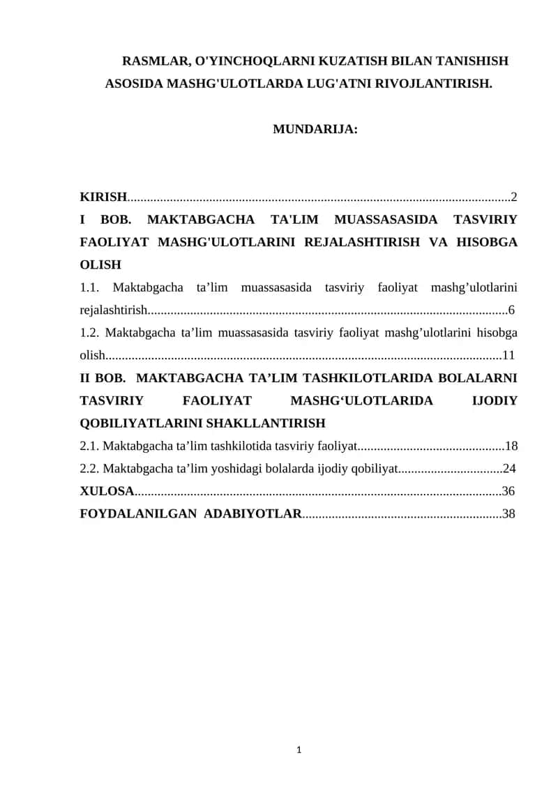 Tasviriy faoliyat mashg'ulotlari 1