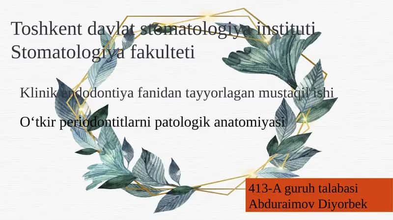 Klinik endodontiya fanidan tayyorlagan mustaqil ishi 1