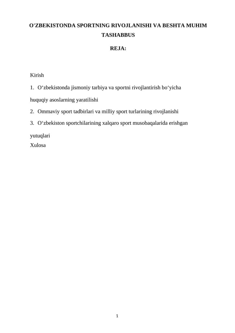 O'ZBEKISTONDA SPORTNING RIVOJLANISHI VA BESHTA MUHIM TASHABBUS 1