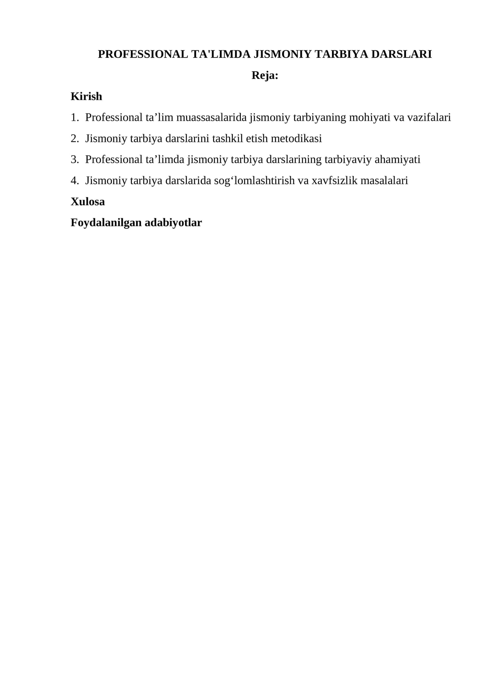 PROFESSIONAL TA'LIMDA JISMONIY TARBIYA DARSLARI 1