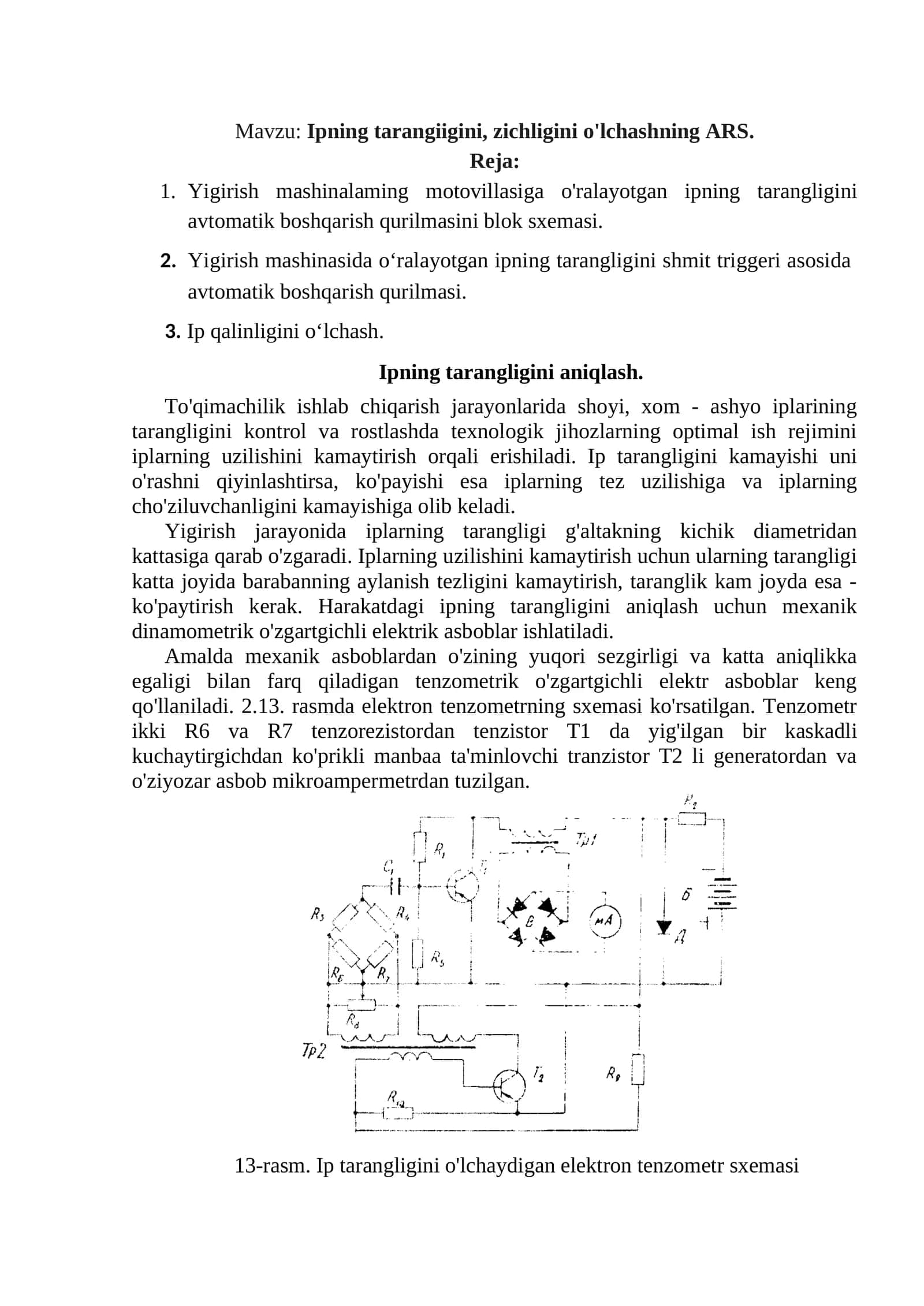 Ipning tarangligini, zichligini o'lchashning ARS 1
