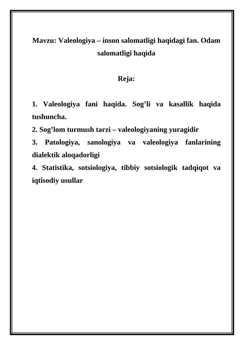 Valeologiya – inson salomatligi haqidagi fan 1