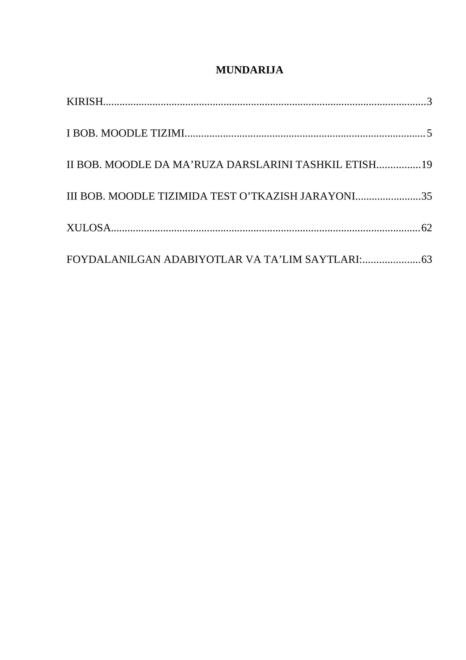 Moodle tizimi haqida diplom ish BMI 1