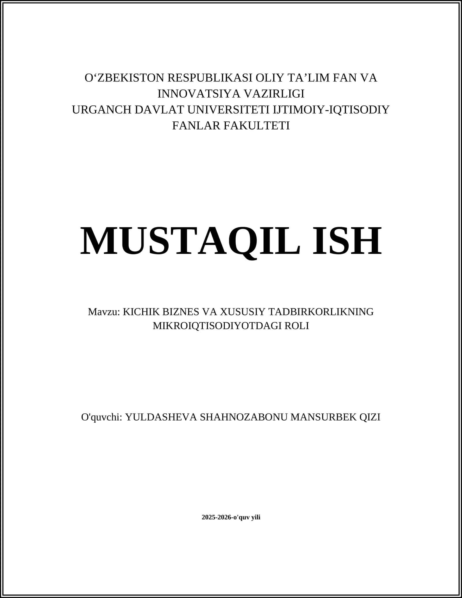 Kichik biznes va xususiy tadbirkorlikning mikroiqtisodiyotdagi roli 1