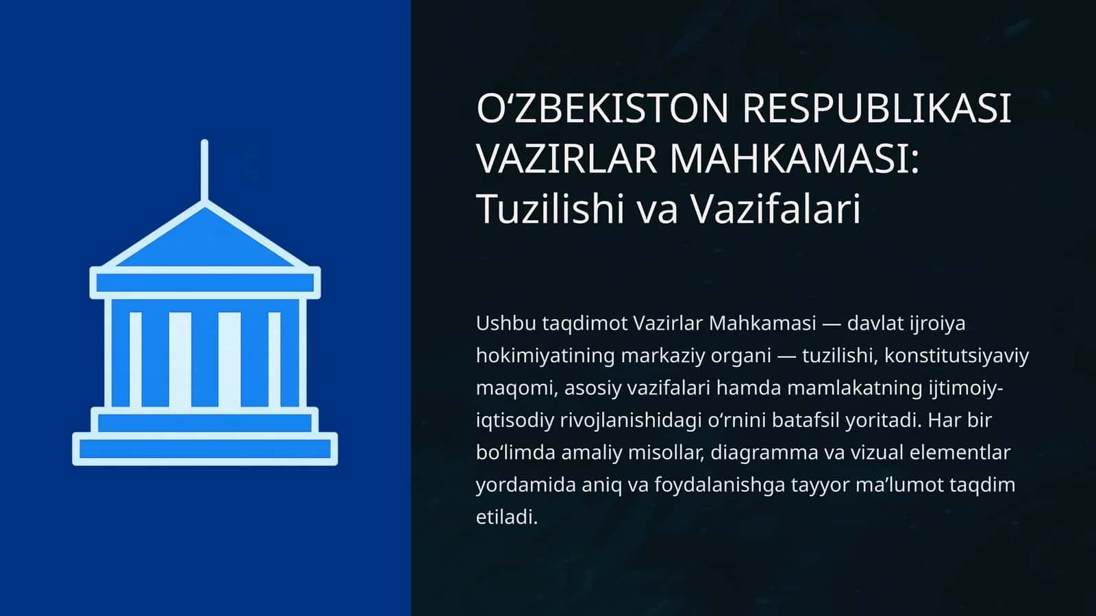 OʻZBEKISTON RESPUBLIKASI VAZIRLAR MAHKAMASI: Tuzilishi va Vazifalari 1