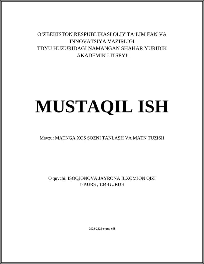 MATNGA XOS SOZNI TANLASH VA MATN TUZISH 1