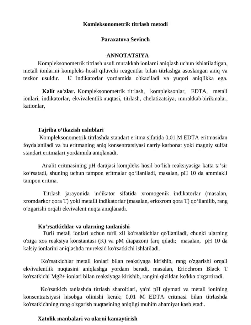 Komleksonometrik titrlash metodi 1