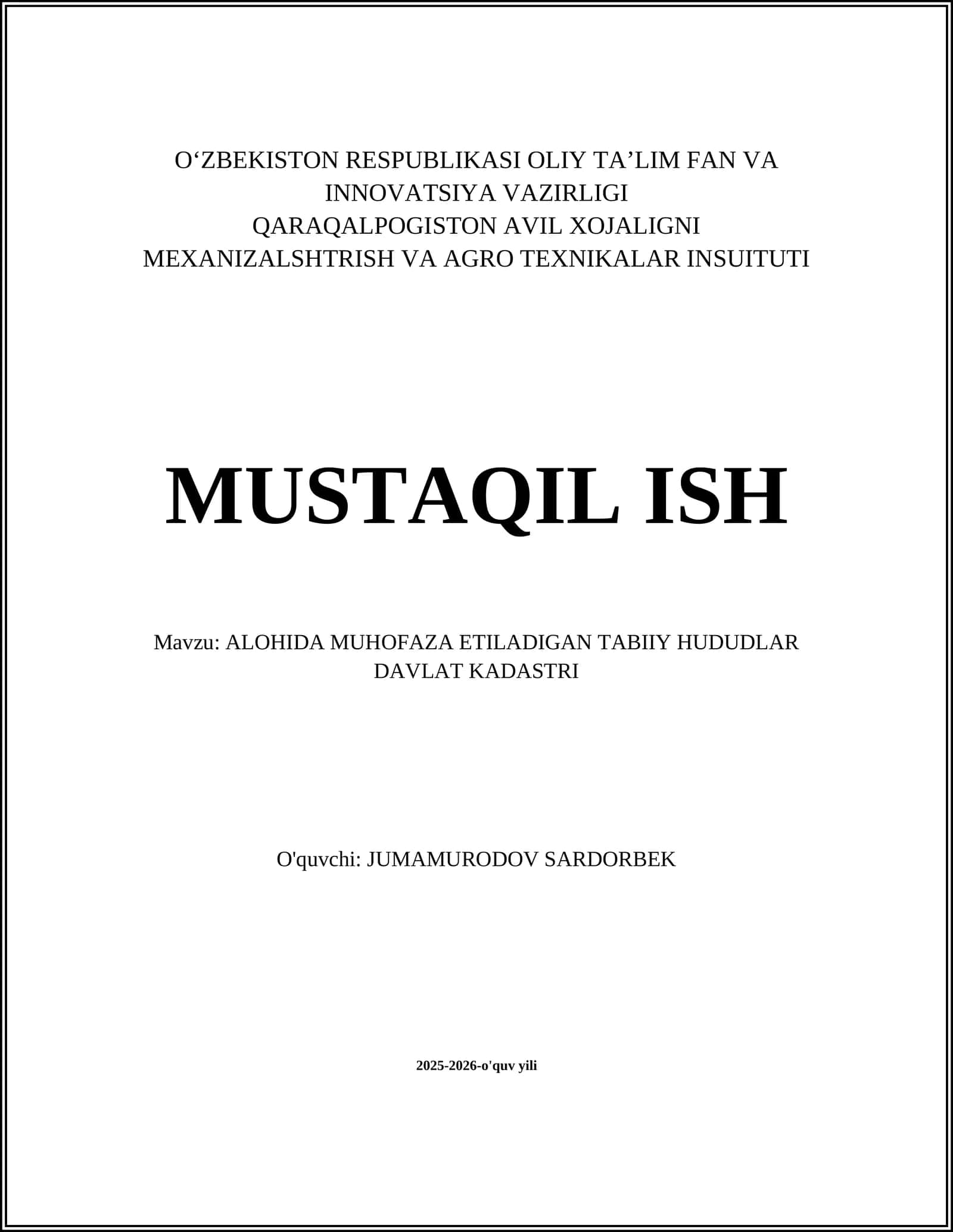ALOHIDA MUHOFAZA ETILADIGAN TABIIY HUDUDLAR DAVLAT KADASTRI 1