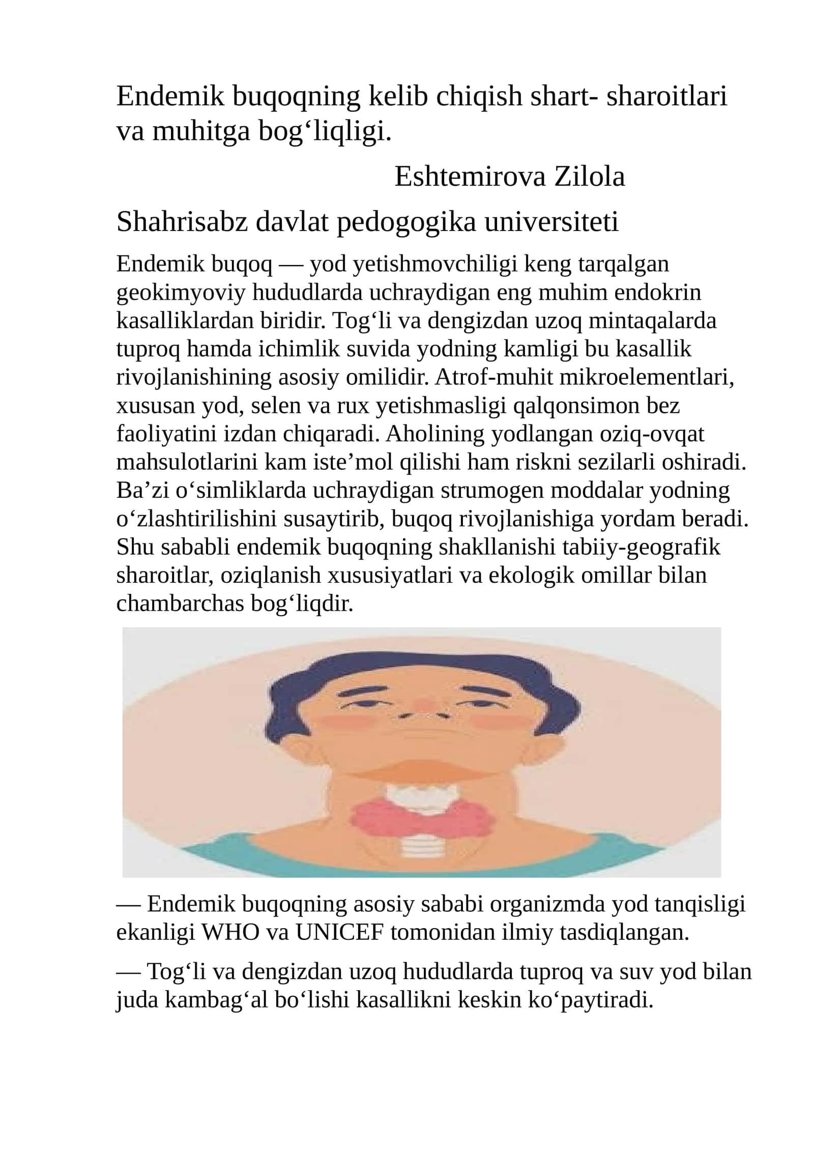 Endemik buqoqning kelib chiqish shart- sharoitlari va muhitga bogʻliqligi 1