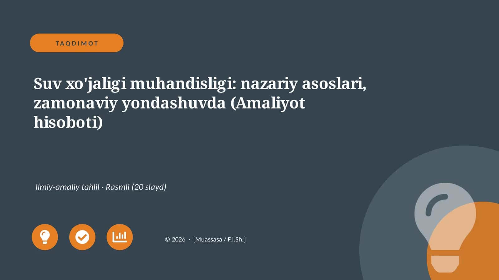 Suv xo'jaligi muhandisligi: nazariy asoslari, zamonaviy yondashuvda (Amaliyot hisoboti) 1