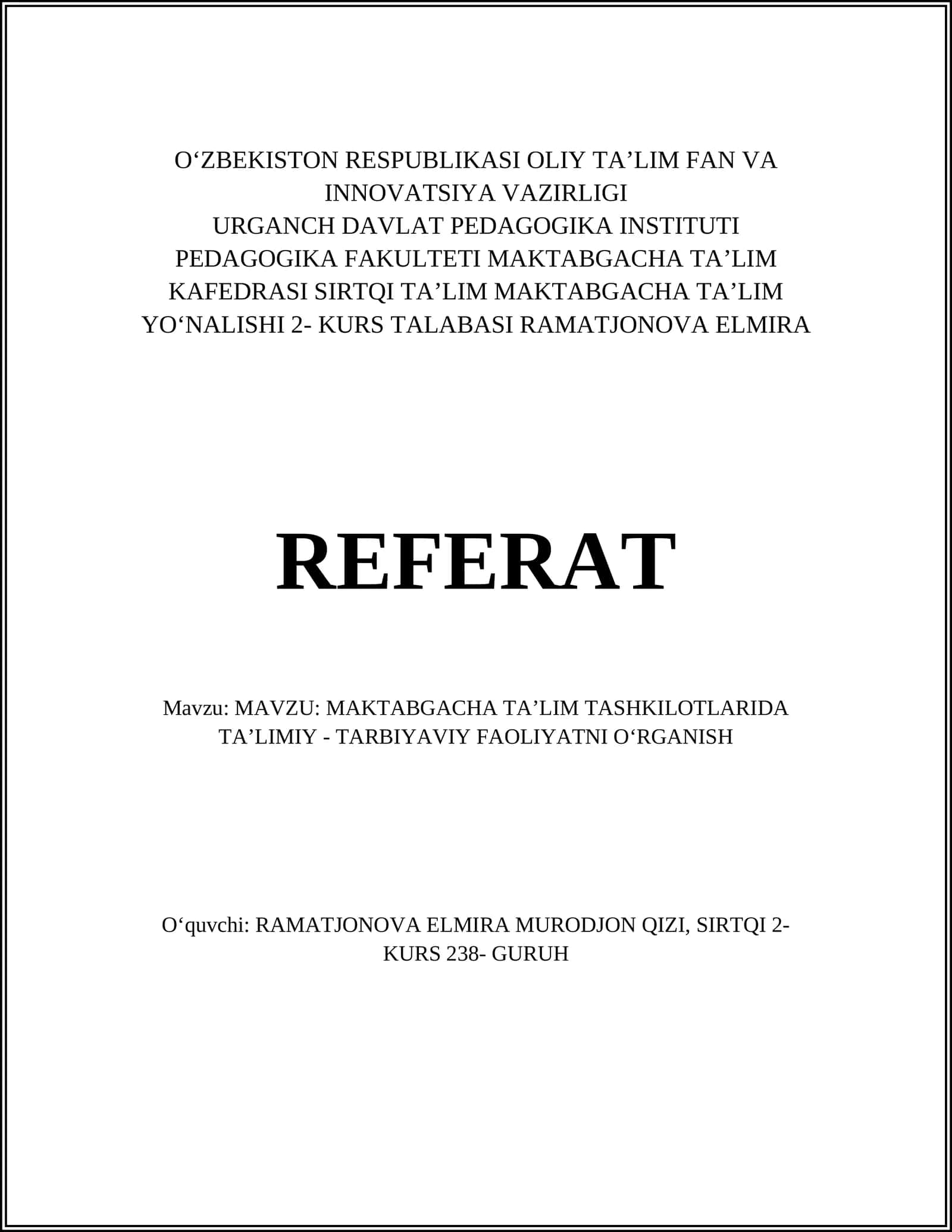 Maktabgacha ta'limdagi ta'limiy faoliyat 1