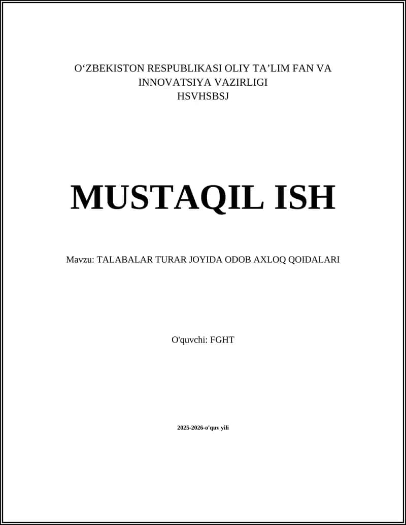 TALABALAR TURAR JOYIDA ODOB AXLOQ QOIDALARI 1