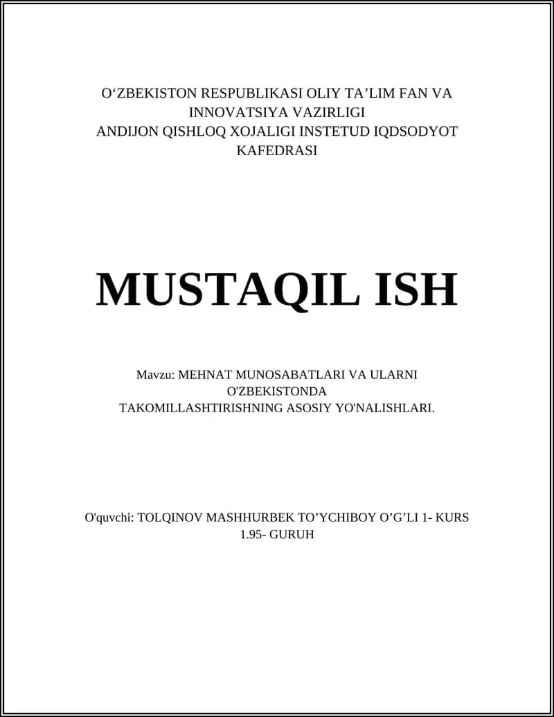 Mehnat munosabatlarining huquqiy asoslari 1
