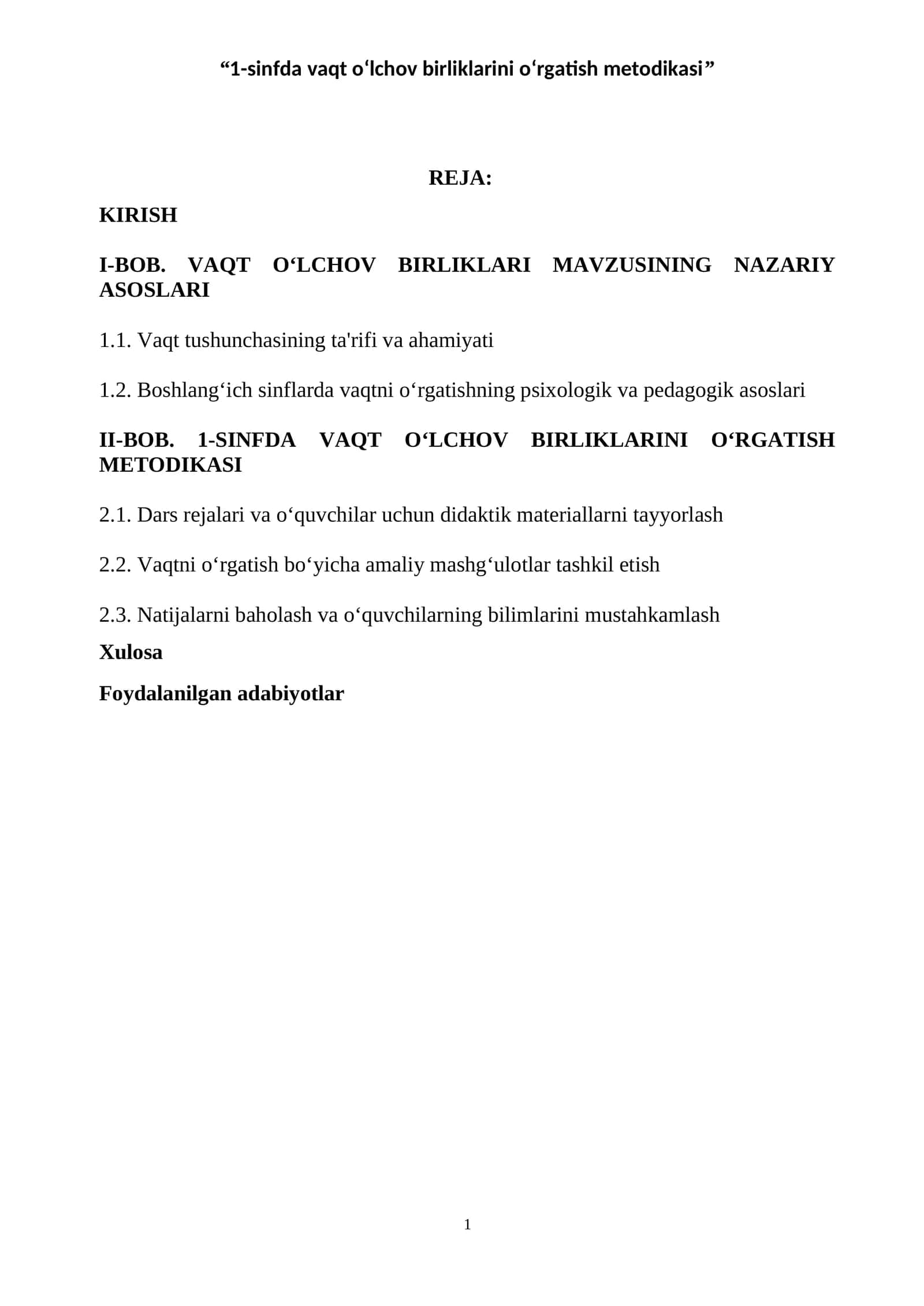 1-sinfda vaqt o‘lchov birliklarini o‘rgatish metodikasi 1