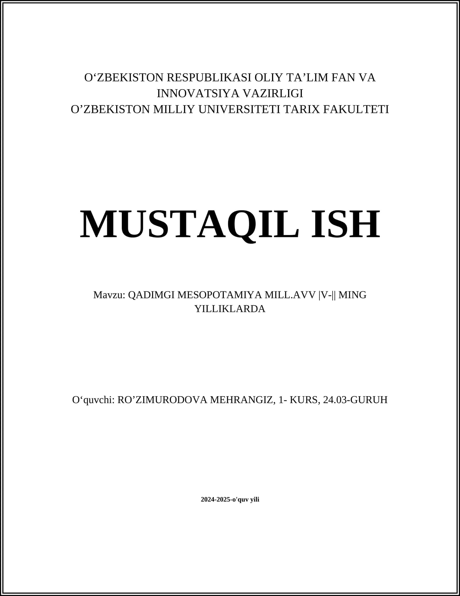 QADIMGI MESOPOTAMIYA MILL.AVV |V-|| MING YILLIKLARDA 1