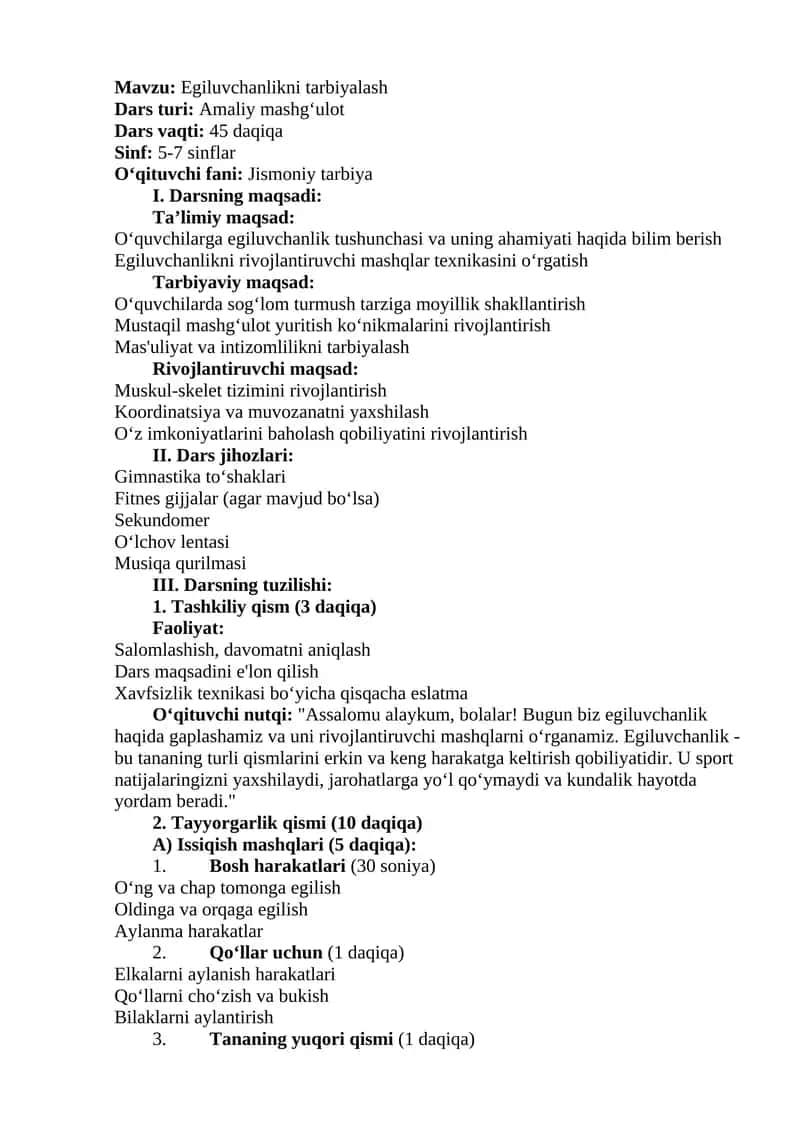 Egiluvchanlikni tarbiyalash 1