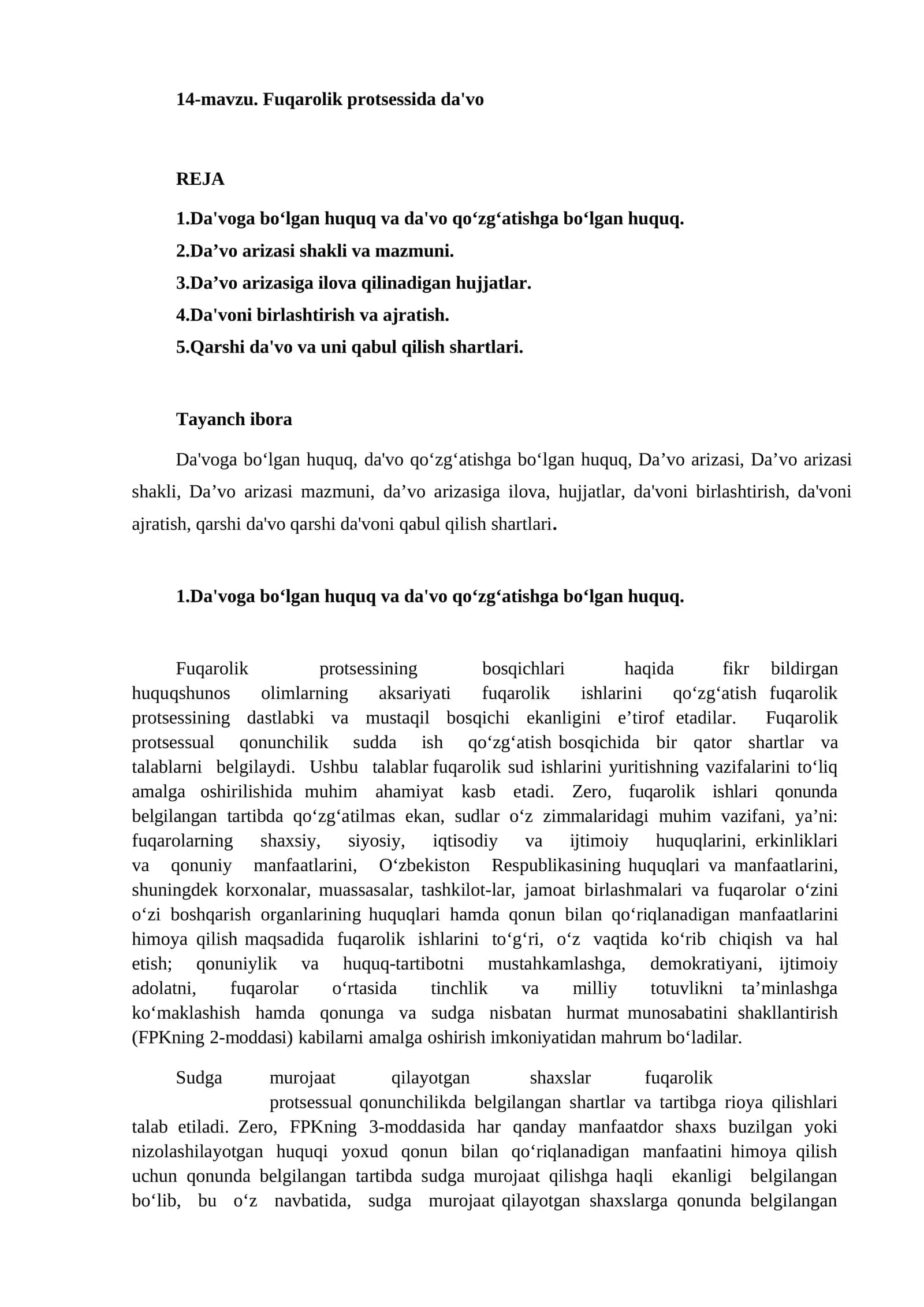 Fuqarolik protsessida da'vo 1