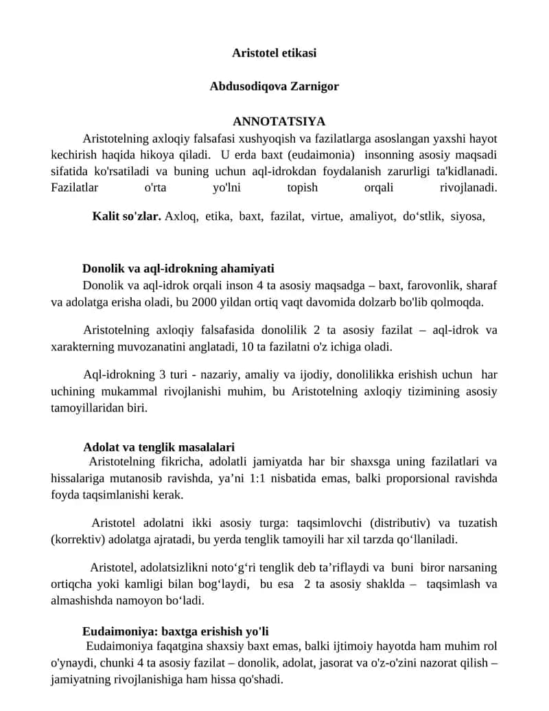 Aristotel etikasi 1