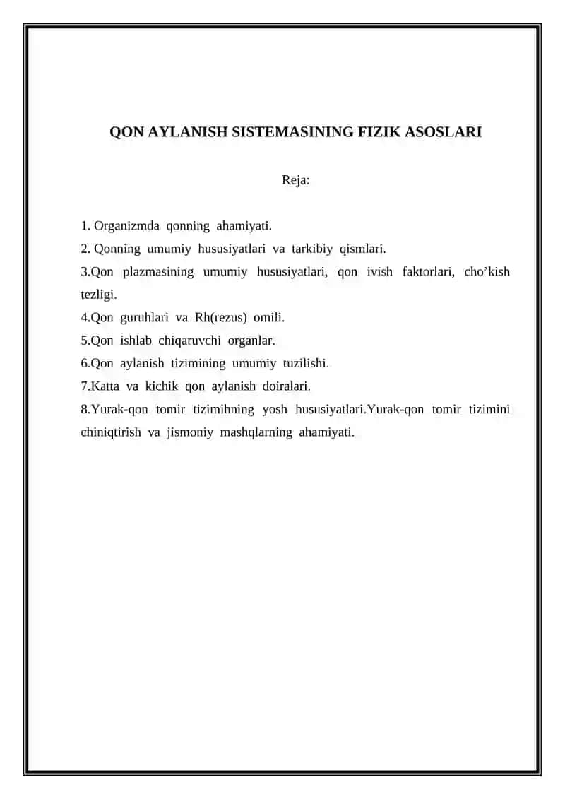 QON AYLANISH SISTEMASINING FIZIK ASOSLARI