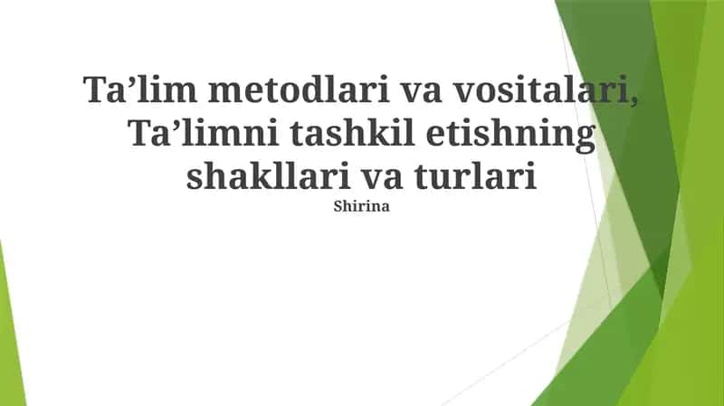 Ta'lim Tuzumlari va Modellari 1