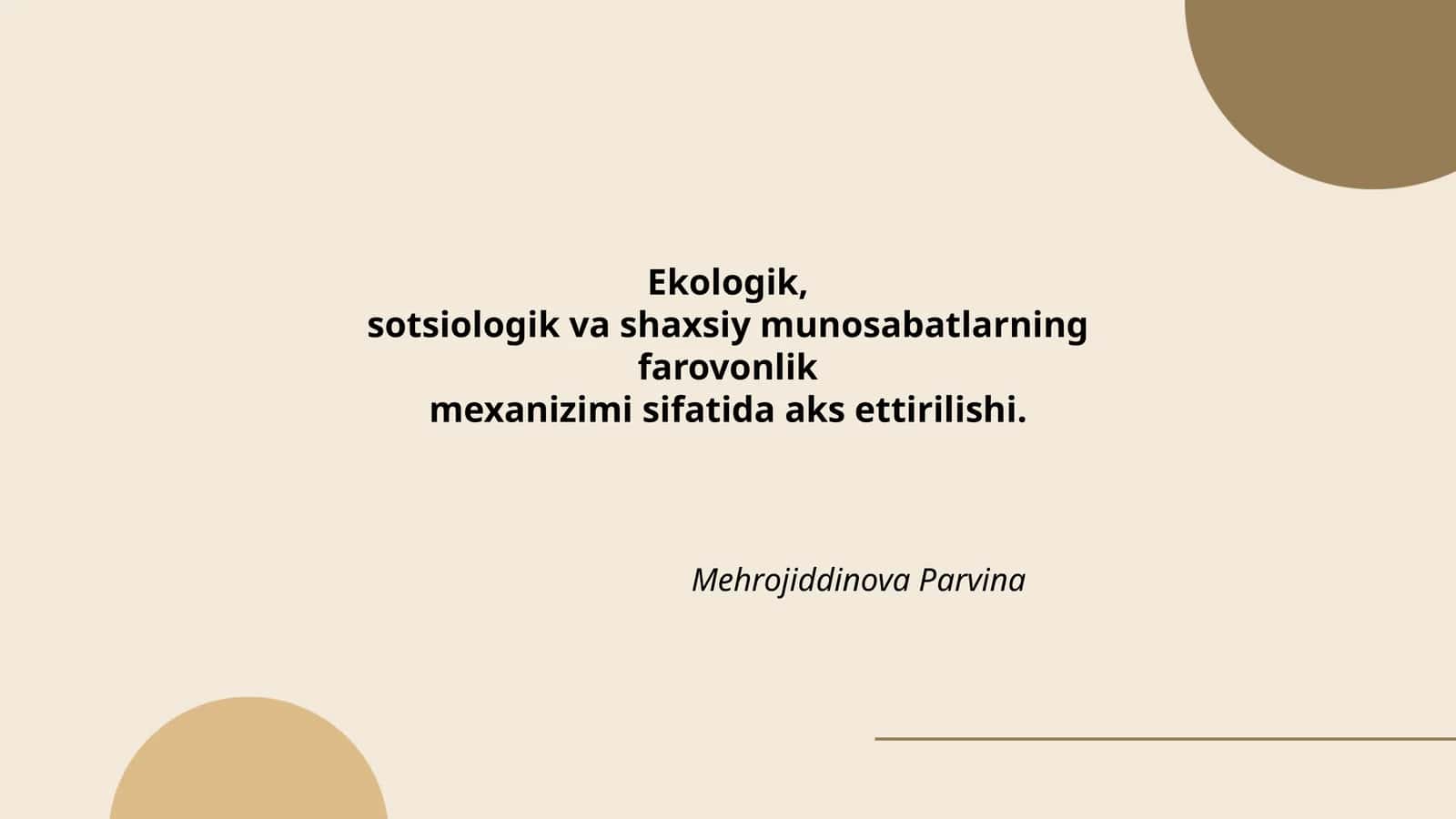 Ekologik Barqarorlik va Farovonlik 1