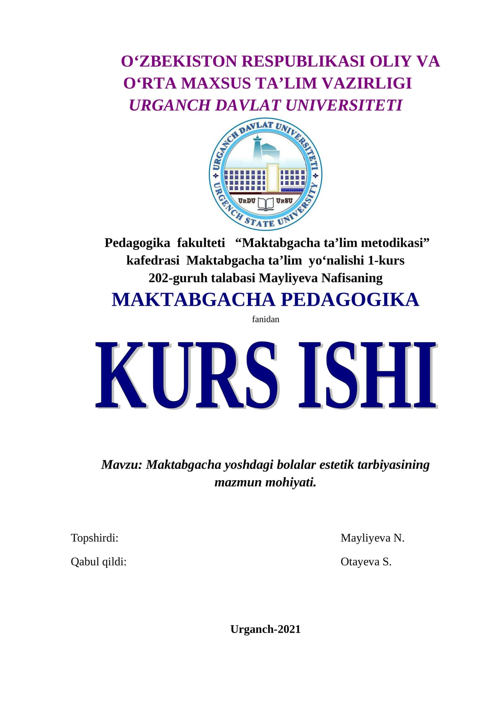 Maktabgacha yoshdagi bolalar estetik tarbiyasining mazmun mohiyati 1