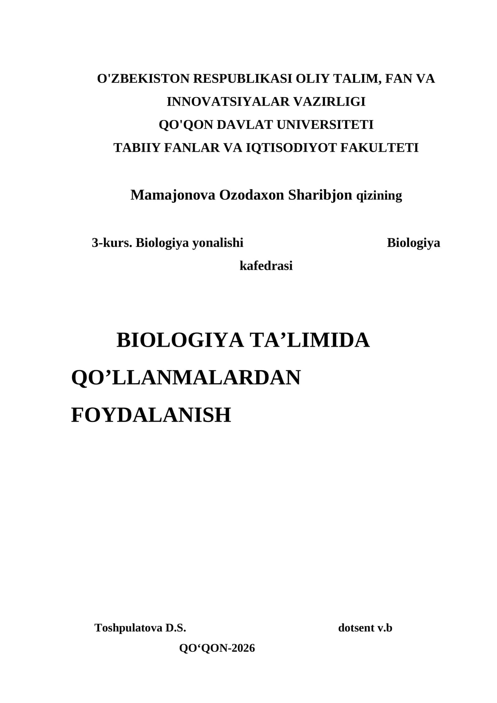 BIOLOGIYA TA’LIMIDA QO’LLANMALARDAN FOYDALANISH 1