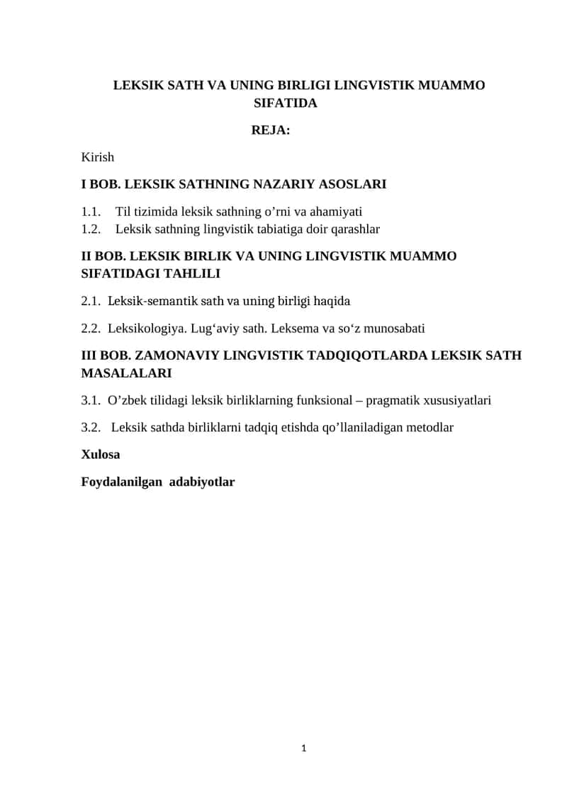 LEKSIK SATH VA UNING BIRLIGI LINGVISTIK MUAMMO SIFATIDA 1