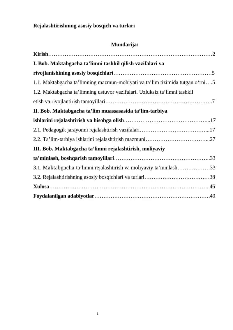 Rejalashtirishning asosiy bosqich va turlari 1