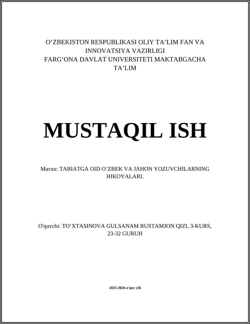 TABIATGA OID OʻZBEK VA JAHON YOZUVCHILARNING HIKOYALARI 1