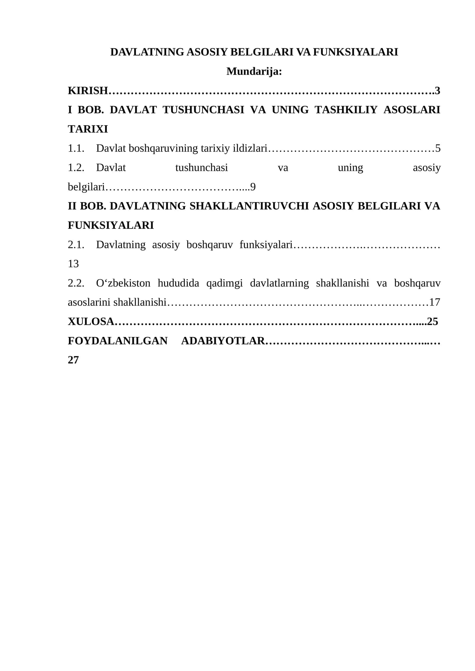 Davlatning asosiy belgilari va funktsiyalari 1