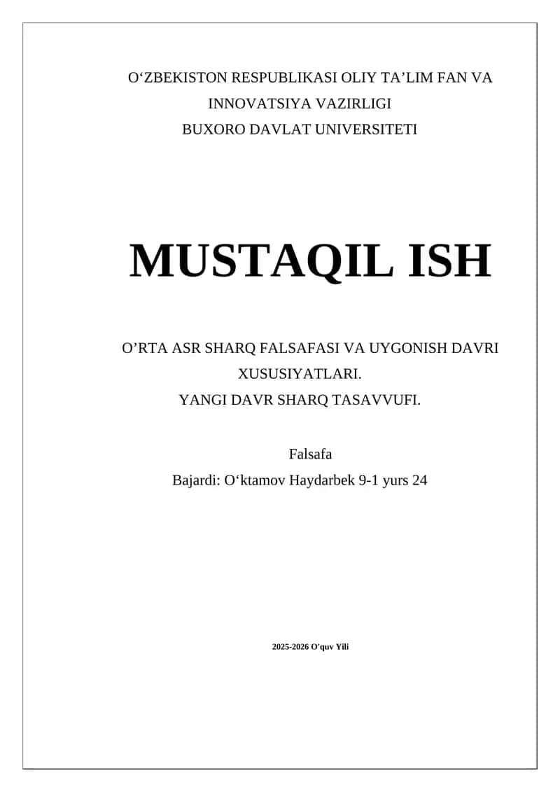 O’RTA ASR SHARQ FALSAFASI VA UYGONISH DAVRI XUSUSIYATLARI 1