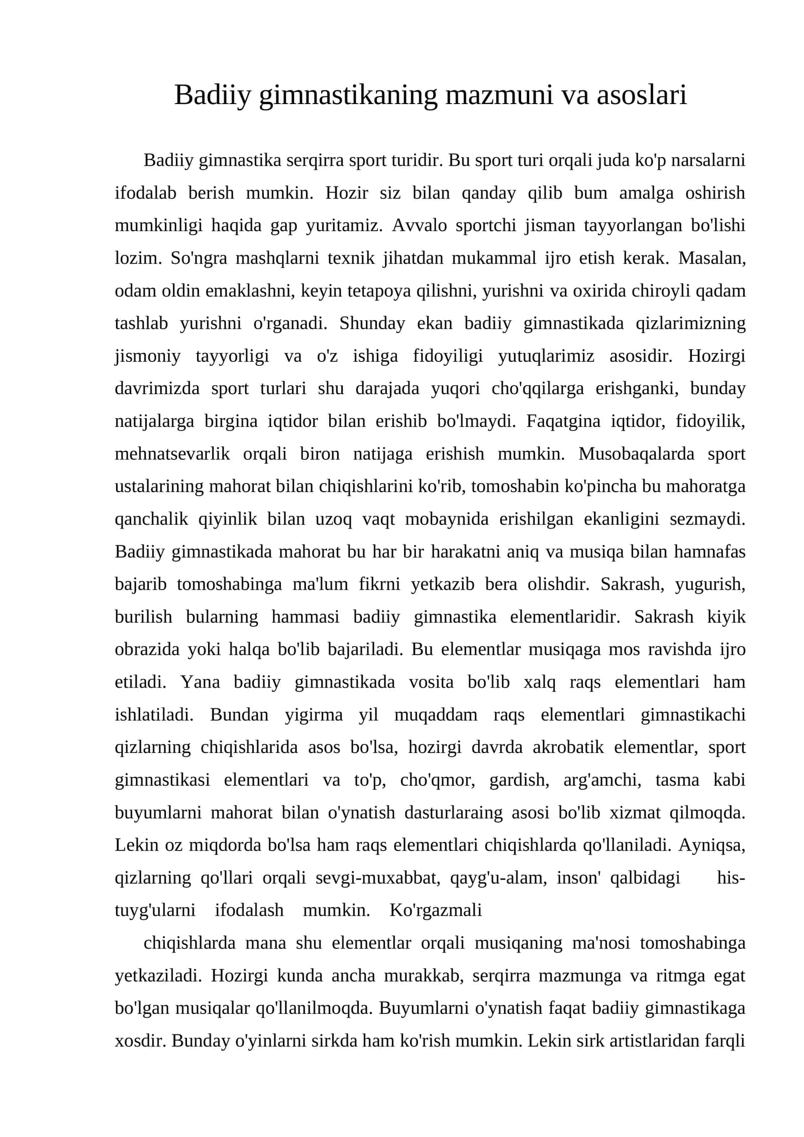 Badiiy gimnastikaning mazmuni va asoslari 1