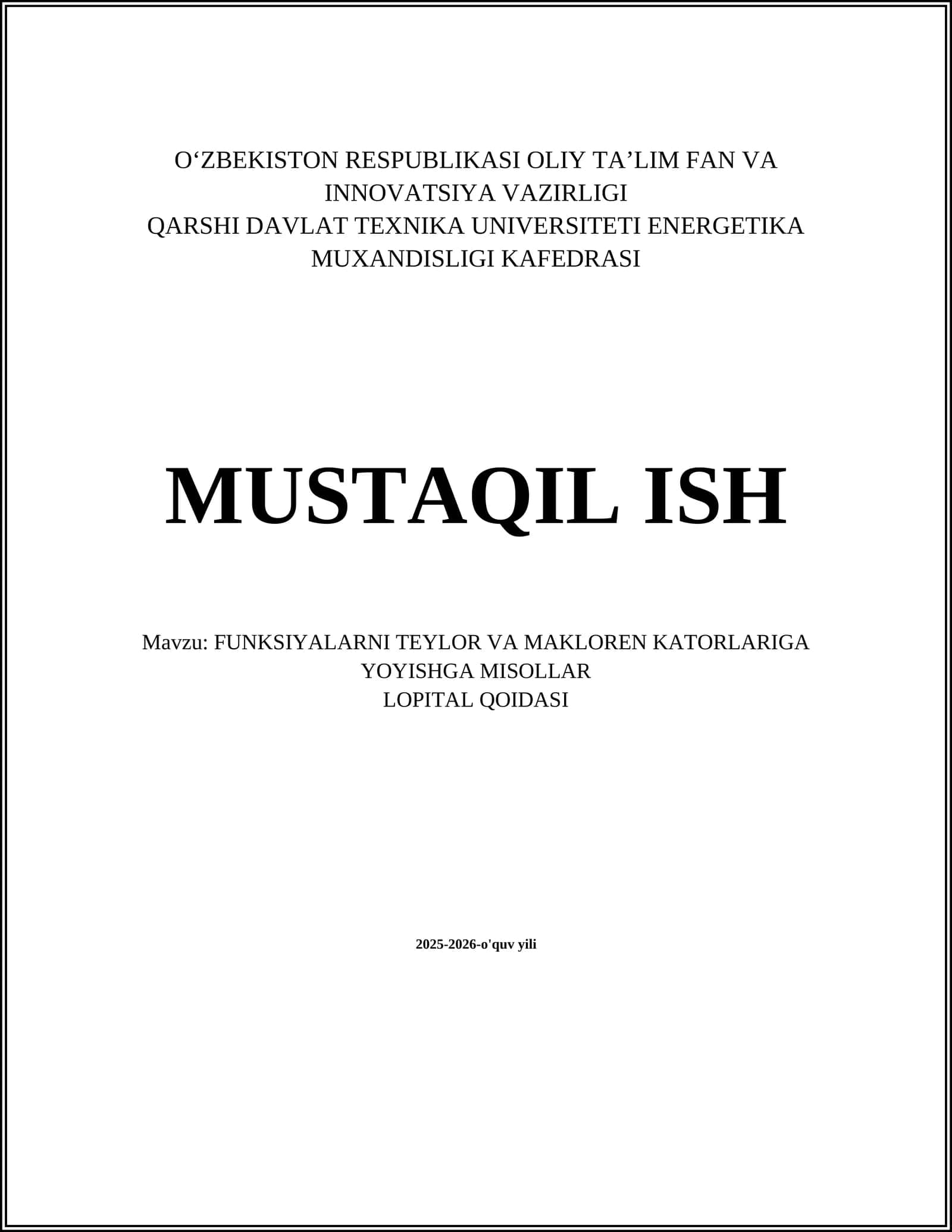Maclaurin Qatorlar va Misollar 1